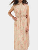 Elegant Tie-Drape Chiffon Print Midi Dress