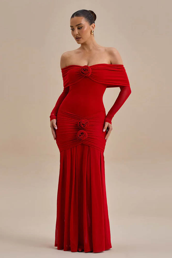 Vestido longo com fenda sem alças e estampa Pam