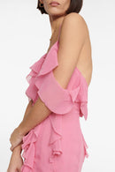 Vestido longo rosa névoa rosa