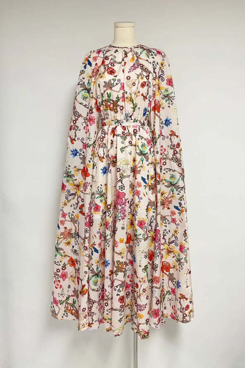 Vestido longo Nola com decote redondo e mangas compridas