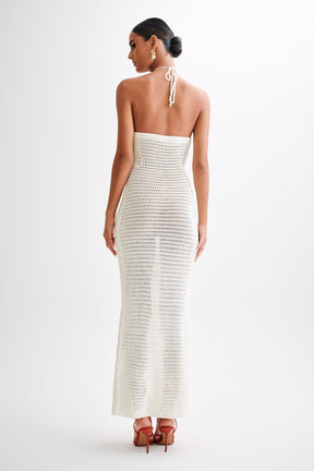 Vestido longo de crochê com apliques florais Beverly