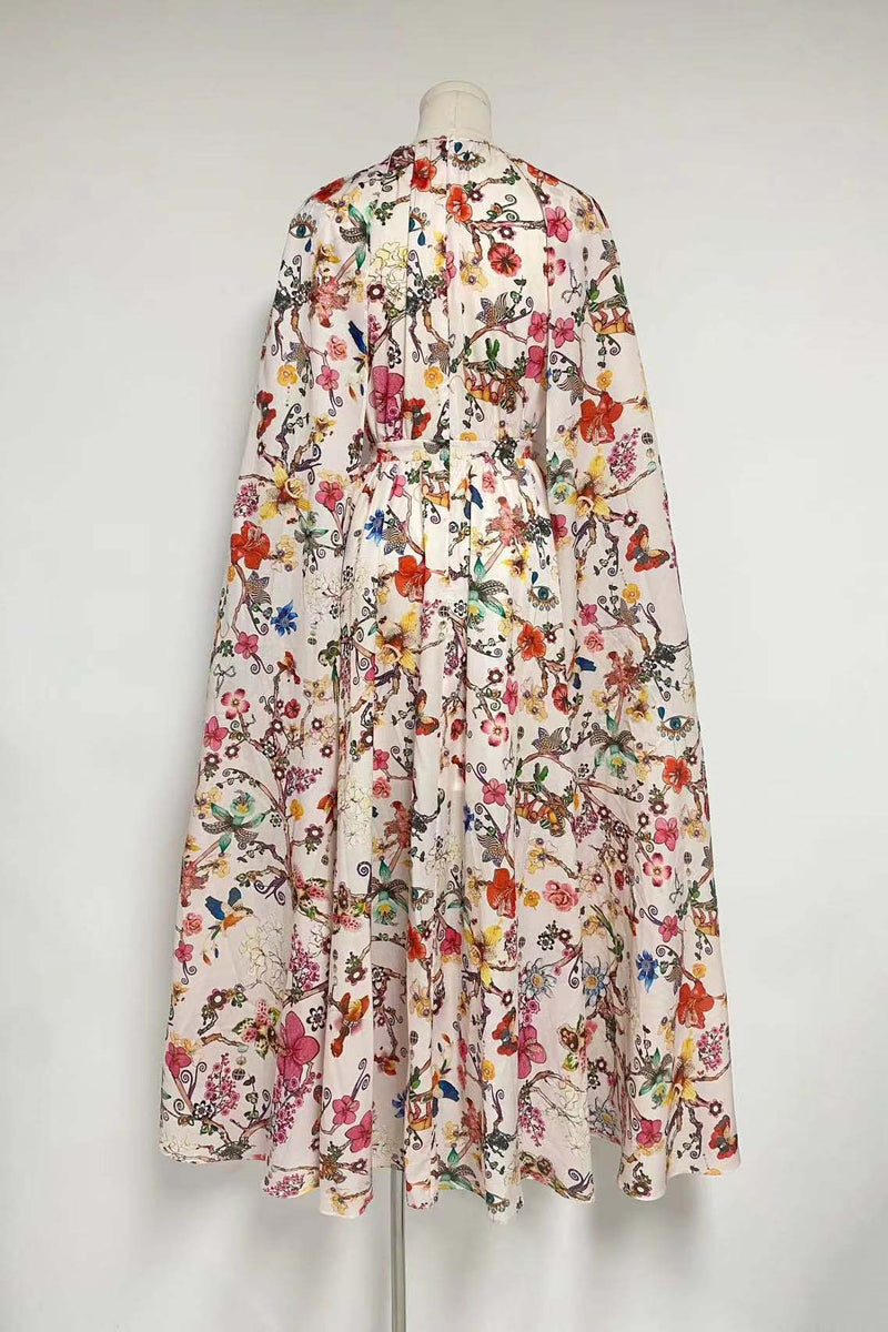 Vestido longo Nola com decote redondo e mangas compridas