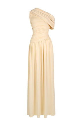 Reunindo vestido maxi sólido de um ombro