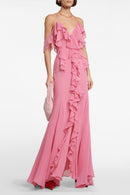 Vestido longo rosa névoa rosa