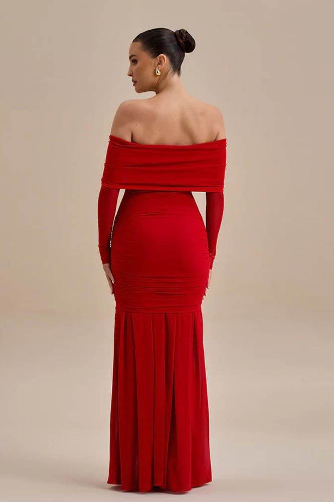 Vestido longo com fenda sem alças e estampa Pam