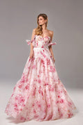 Organza Floral Print Tie Strap Maxi Dress