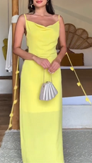 Backless Shoulder Flower Strap Halter Maxi  Dress