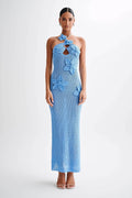 Vestido longo de crochê com apliques florais Beverly