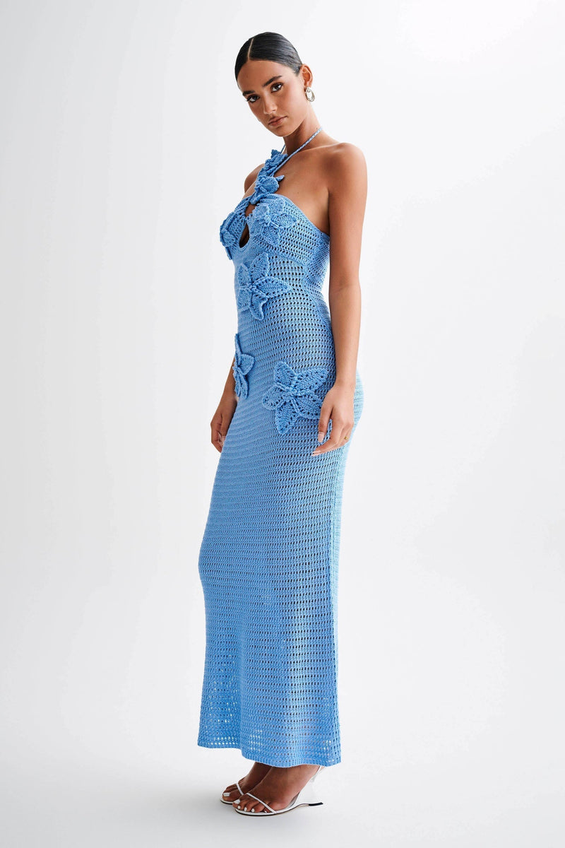 Vestido longo de crochê com apliques florais Beverly