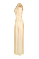 Último - Reunindo vestido maxi sólido de um ombro