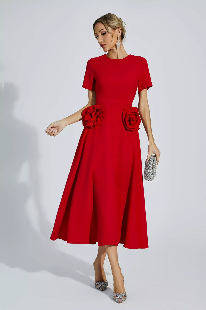 Vestido midi de manga curta com apliques florais Grace