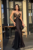 Vestido de noite sereia com recorte de renda