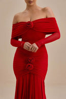 Vestido longo com fenda sem alças e estampa Pam