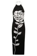 Vestido midi de malha com decote halter floral Darlene e costas abertas