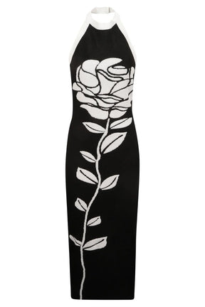 Vestido midi de malha com decote halter floral Darlene e costas abertas