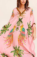 Unique Drop Shoulder Sleeve Coconut Tree Printed Dress