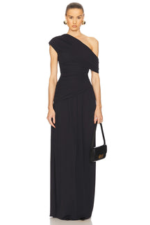 Reunindo vestido maxi sólido de um ombro