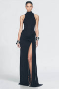 Colorblock Fitted Slit Hem Maxi Dress