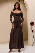 Vestido longo com fenda sem alças e estampa Pam