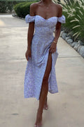 Vestido longo com estampa floral Alison e decote em U