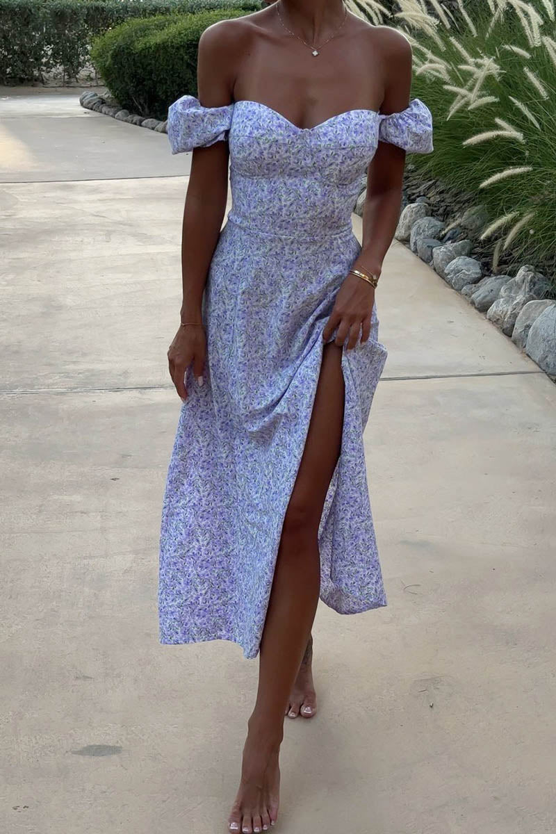 Vestido longo com estampa floral Alison e decote em U