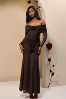 Vestido longo com fenda sem alças e estampa Pam