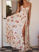 Floral Frill Split Maxi Dress