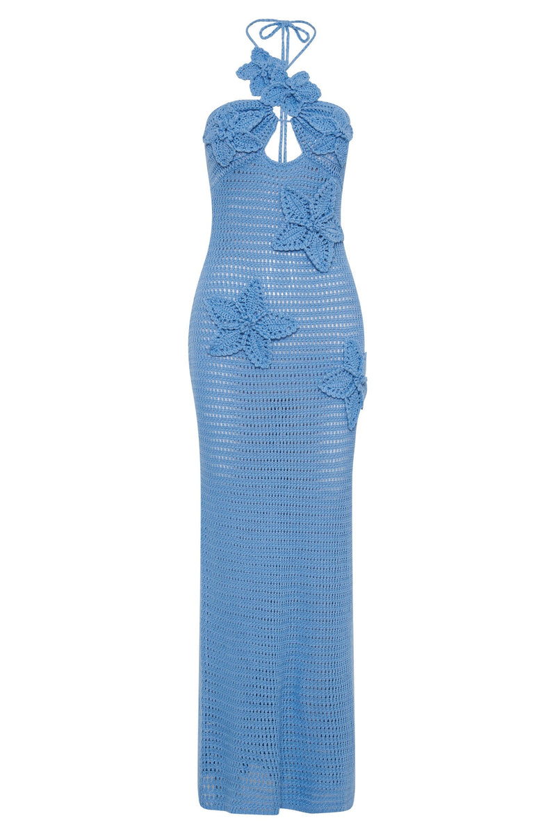 Vestido longo de crochê com apliques florais Beverly