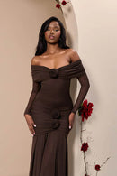 Vestido longo com fenda sem alças e estampa Pam