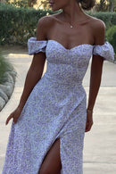 Vestido longo com estampa floral Alison e decote em U