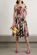 Vestido midi floral Alianora ombro a ombro