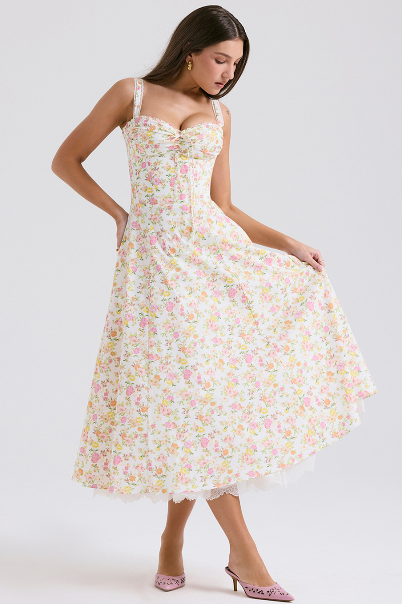 Vestido maxi floral franzido Athenais