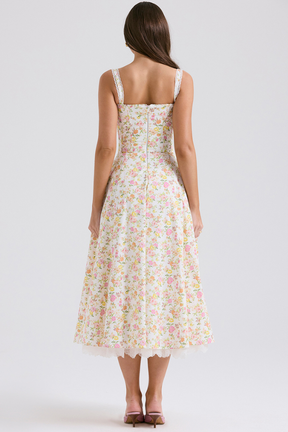 Vestido maxi floral franzido Athenais