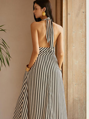 Stripe Backless Pockets Dress