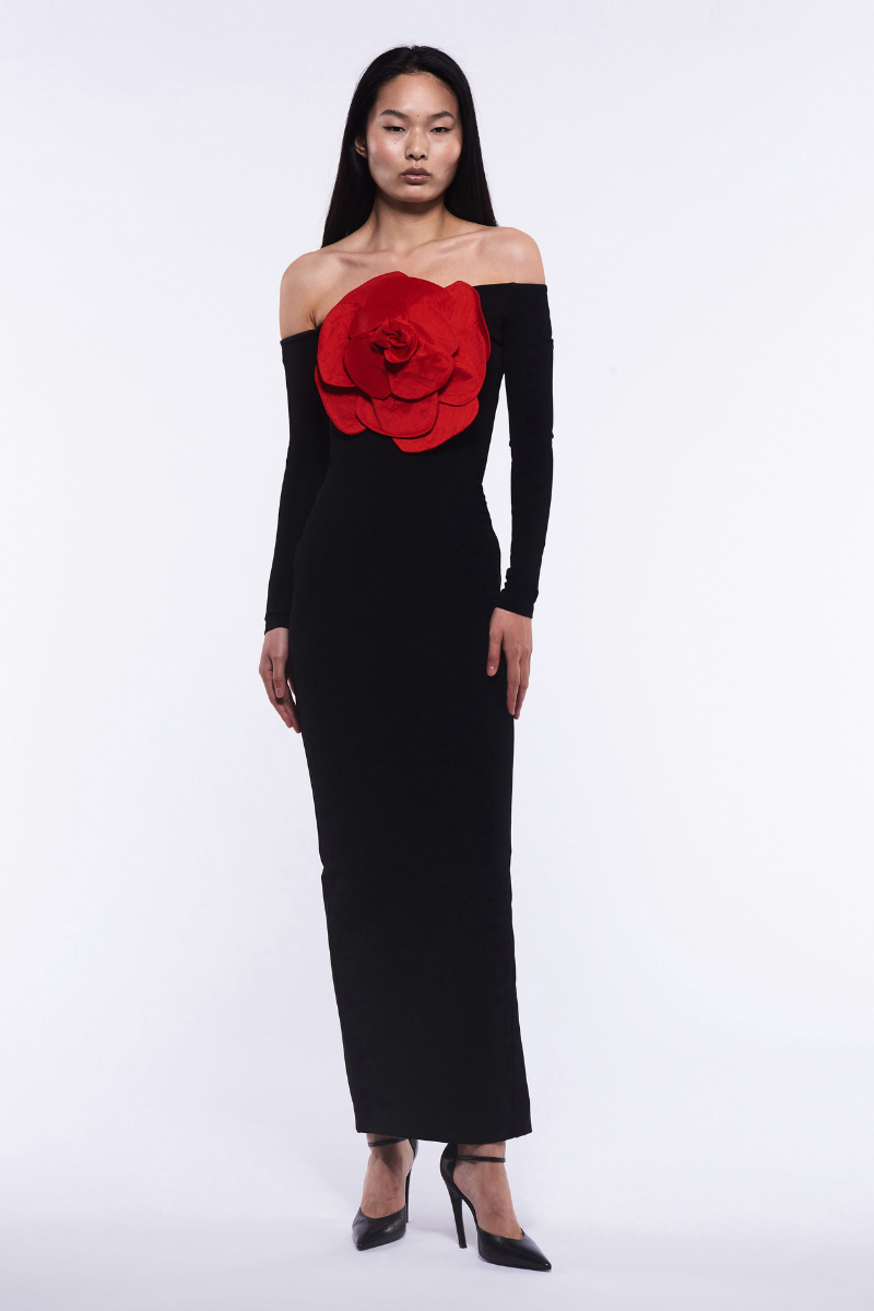 Vestido longo floral Blandine ombro a ombro