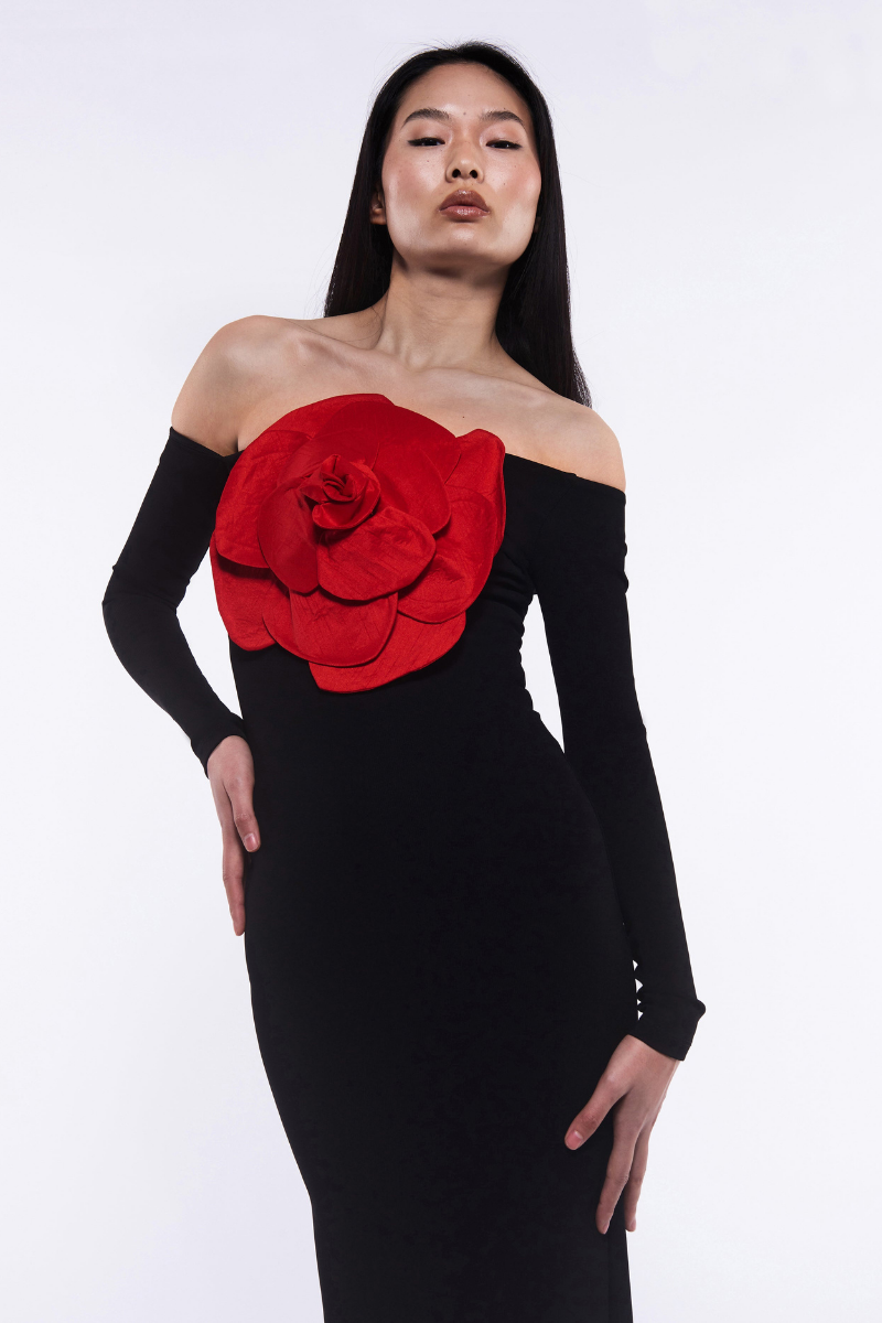 Vestido longo floral Blandine ombro a ombro