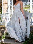 Floral Frill Split Maxi Dress