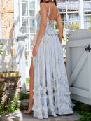 Floral Frill Split Maxi Dress