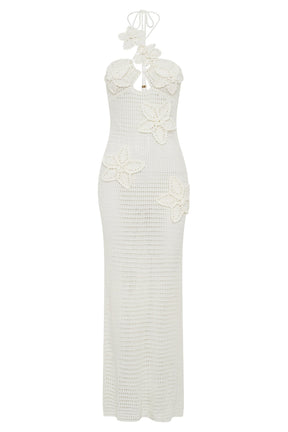 Vestido longo de crochê com apliques florais Beverly