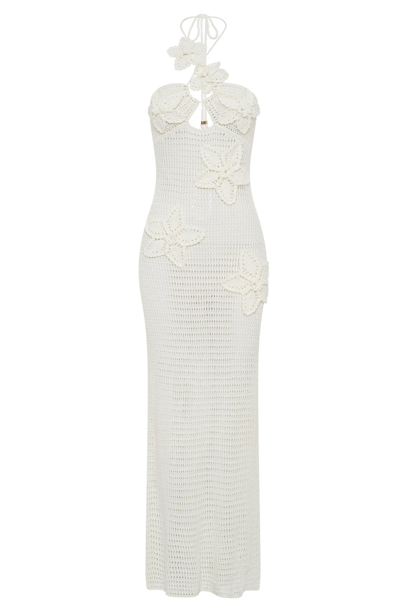 Vestido longo de crochê com apliques florais Beverly