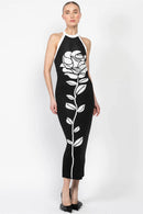 Vestido midi de malha com decote halter floral Darlene e costas abertas