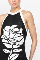 Vestido midi de malha com decote halter floral Darlene e costas abertas