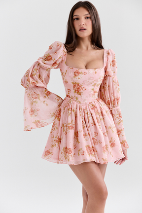 Vestido curto com decote quadrado floral divino
