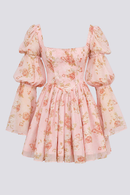 Vestido curto com decote quadrado floral divino