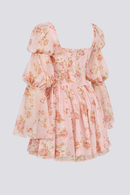 Vestido curto com decote quadrado floral divino