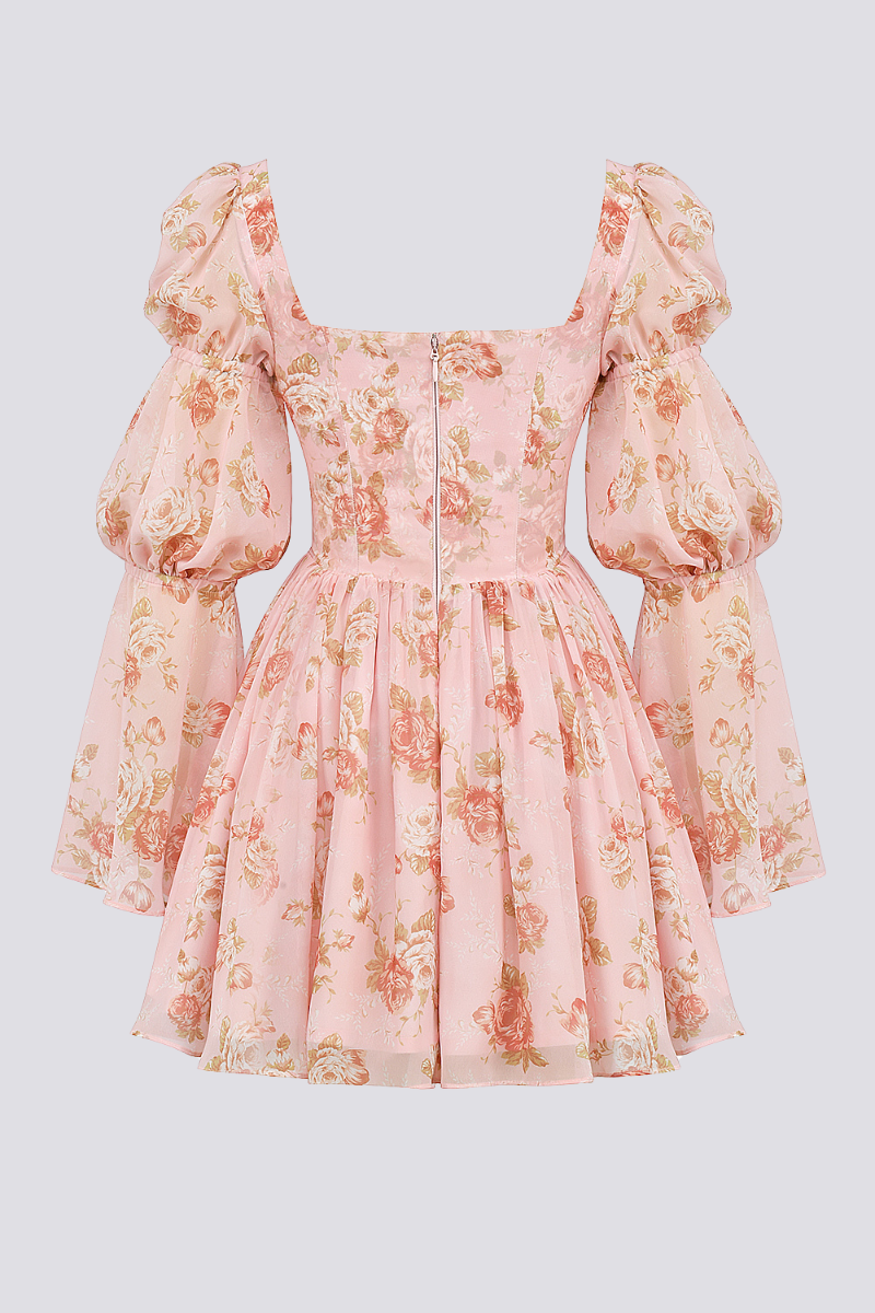 Vestido curto com decote quadrado floral divino