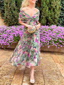 Elegant V-neck Fantasy Painted Floral Print Party Maxi Dress