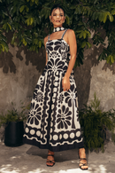 Vestido longo floral espaguete Élisabeth preto