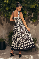 Vestido longo floral espaguete Élisabeth preto