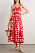 Vestido longo floral espaguete Élisabeth em vermelho